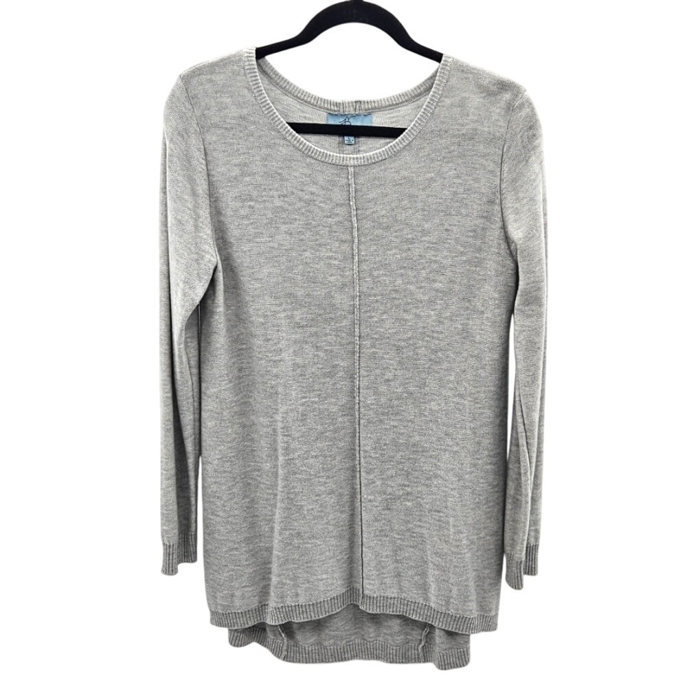 Joan Vass New York Grey Knit‎ Long Sleeve Zipper Back Tunic Sweater Size L